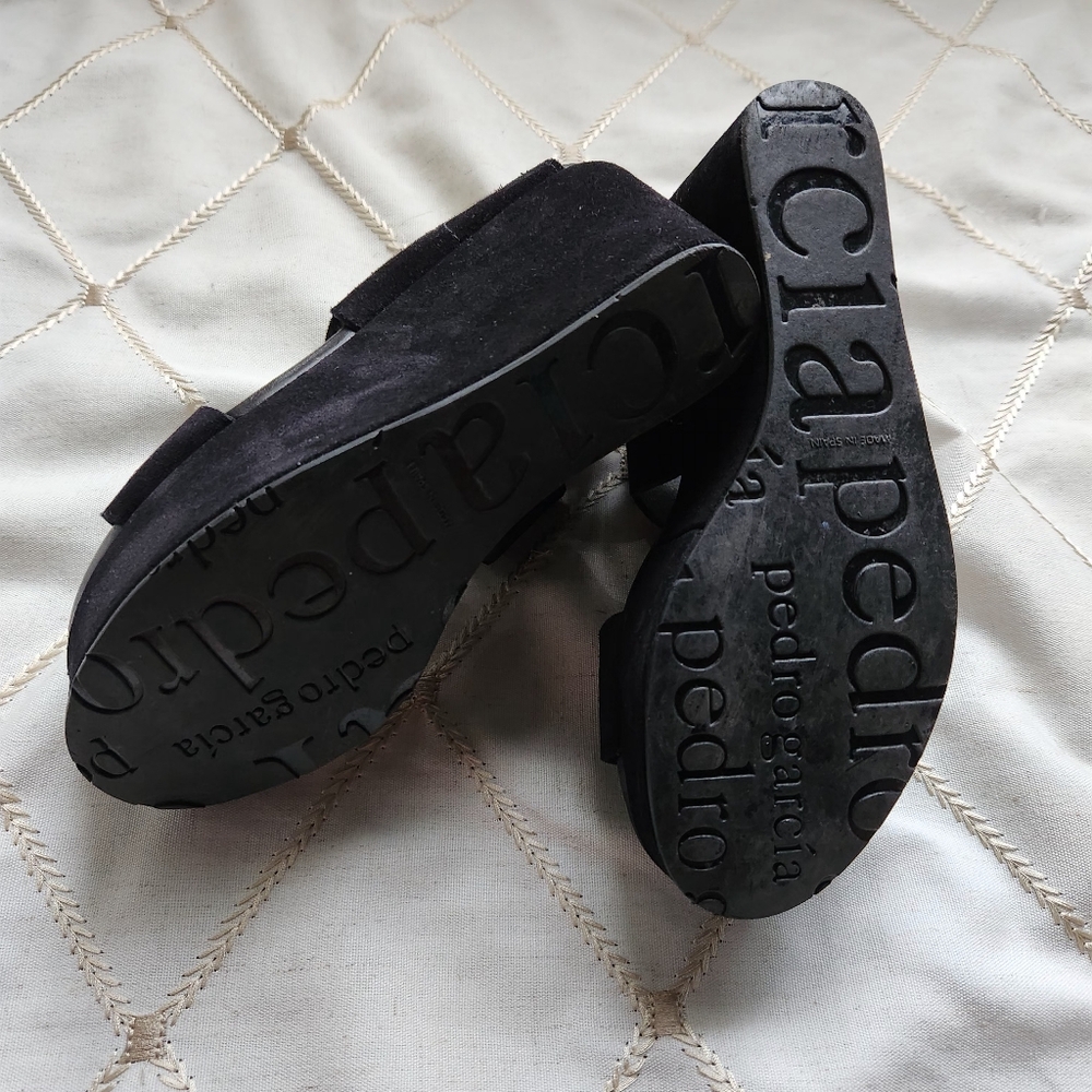 Pedro Garcia Black Suede Scalloped Dyane Wedge Sandals  36.5 - Picture 7 of 7